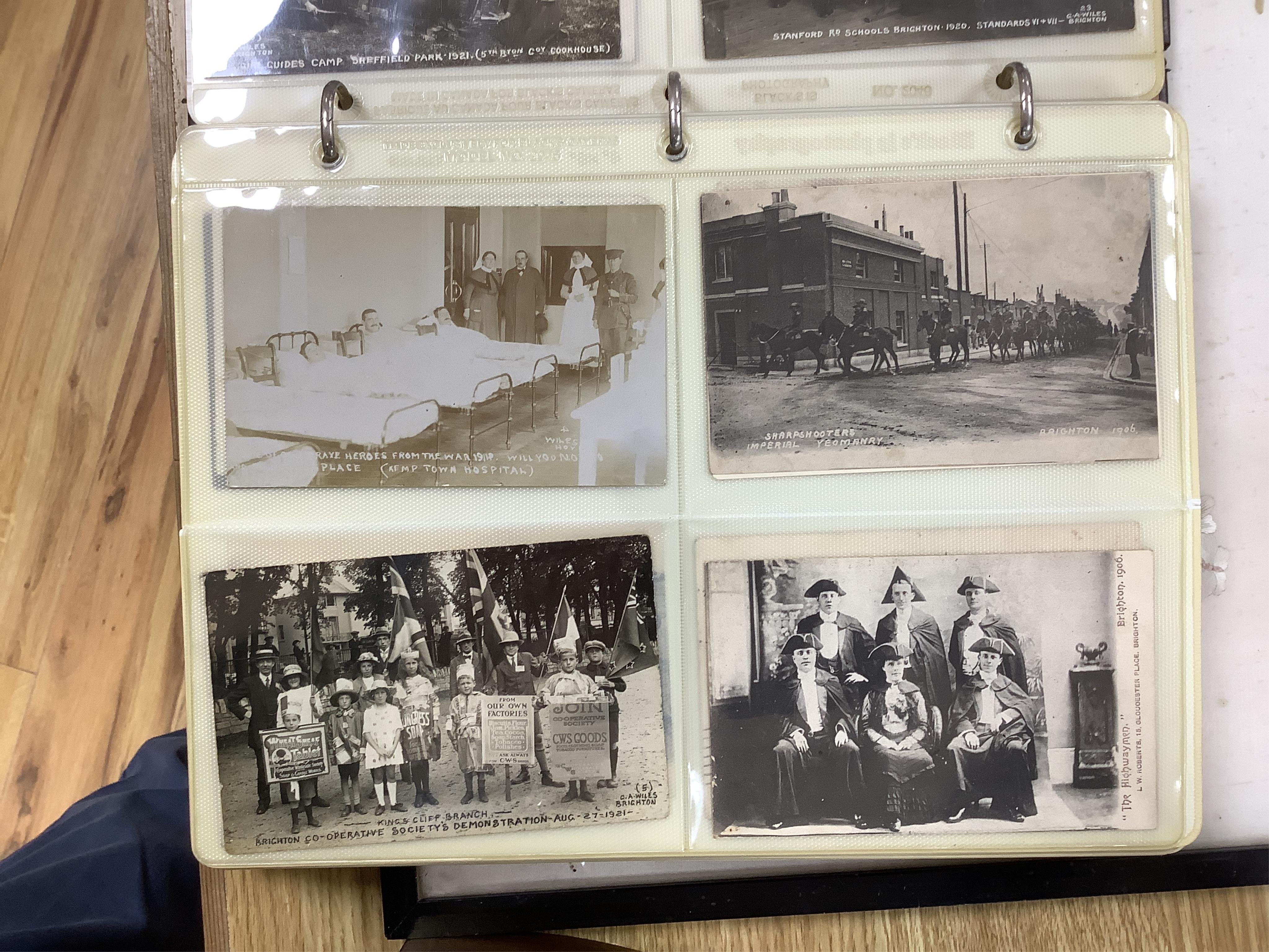 Three assorted postcard albums; a good selection of Brighton, Hove and Environs. Condition - as viewed